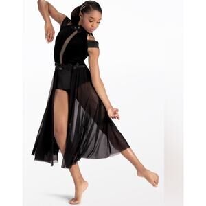 WEISSMAN Dance Costume black velvet maxi applique dress WASTE OF TIME 10984 SA